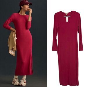 ANTHROPOLOGIE NWT Pink Long Sleeve Ribbed Maxi Dress M